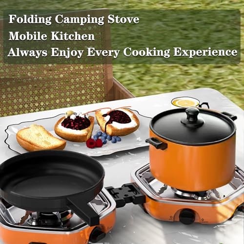QSMYUYE 2 Burner Foldable Camping Gas Stove, Orange Black-1