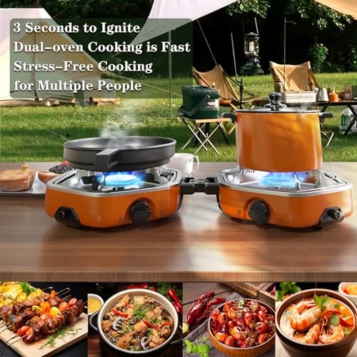QSMYUYE 2 Burner Foldable Camping Gas Stove, Orange Black-2