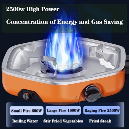 QSMYUYE 2 Burner Foldable Camping Gas Stove, Orange Black-3