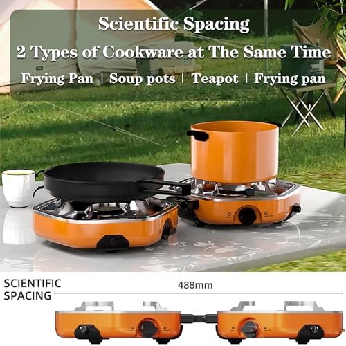 QSMYUYE 2 Burner Foldable Camping Gas Stove, Orange Black-4