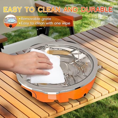 QSMYUYE 2-Burner Foldable Camping Gas Stove, Orange Silver-3