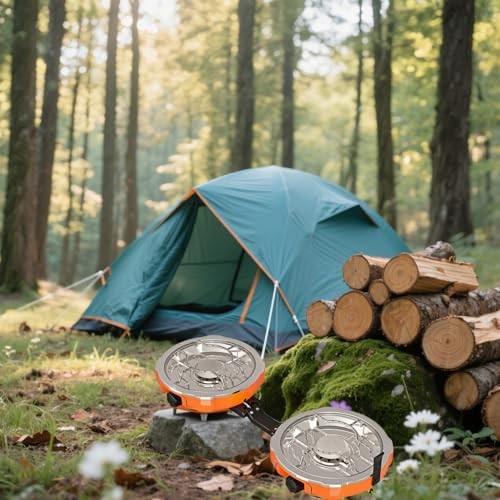 QSMYUYE 2-Burner Foldable Camping Gas Stove, Orange Silver-5