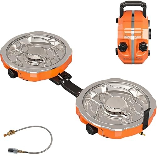 QSMYUYE 2-Burner Foldable Camping Gas Stove, Orange Silver