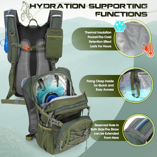 RAINSMORE Army Green 18L Hydration Backpack with 2L Bladder and Rain Cover-2