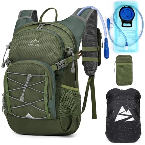 RAINSMORE Army Green 18L Hydration Backpack with 2L Bladder and Rain Cover