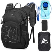 RAINSMORE Black 18L Hydration Backpack with 2L Bladder and Rain Cover