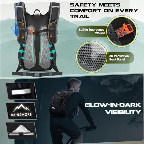 RAINSMORE Black 18L Hydration Backpack with 2L Bladder and Rain Cover-6