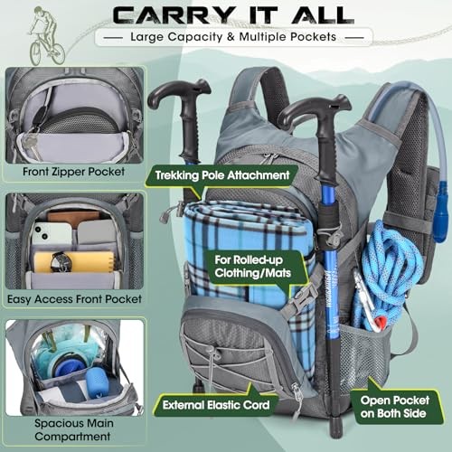 RAINSMORE Grey 18L Hydration Backpack with 2L Bladder and Rain Cover-1