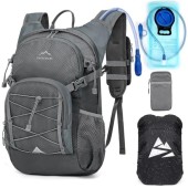 RAINSMORE Grey 18L Hydration Backpack with 2L Bladder and Rain Cover