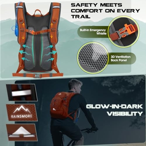 RAINSMORE 18L Hydration Backpack with 2L Bladder and Rain Cover-6