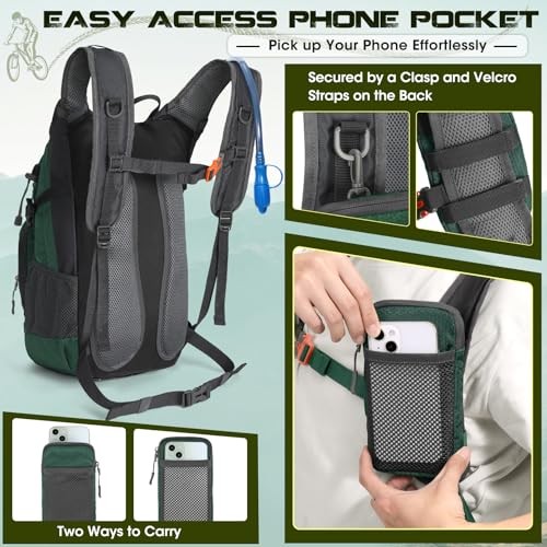 RAINSMORE 18L Hydration Backpack with 2L Bladder and Rain Cover, Dark Green-4