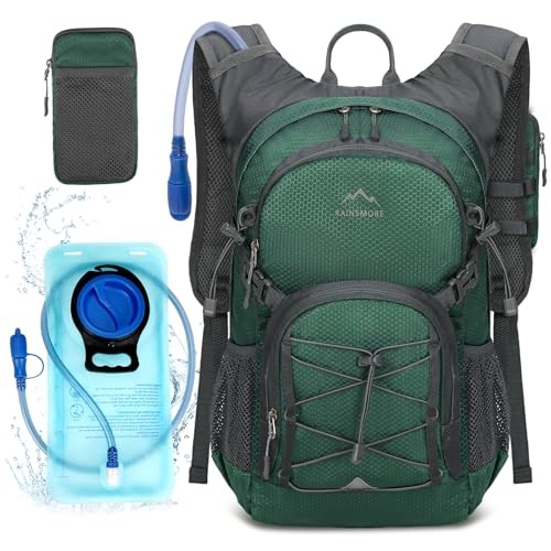 RAINSMORE 18L Hydration Backpack with 2L Bladder and Rain Cover, Dark Green