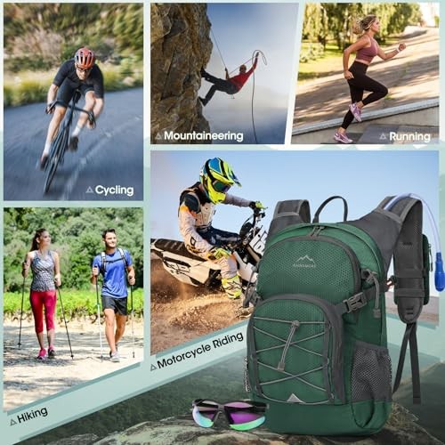 RAINSMORE 18L Hydration Backpack with 2L Bladder and Rain Cover, Dark Green-7