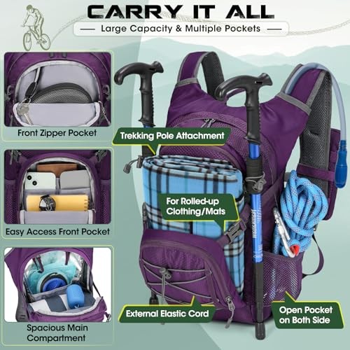 RAINSMORE Purple 18L Hydration Backpack with 2L Bladder and Rain Cover-1