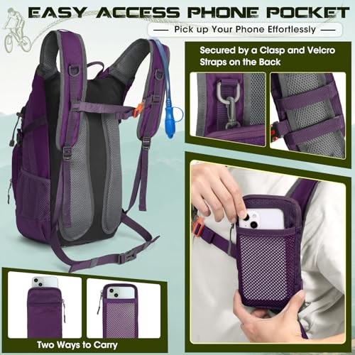 RAINSMORE Purple 18L Hydration Backpack with 2L Bladder and Rain Cover-4