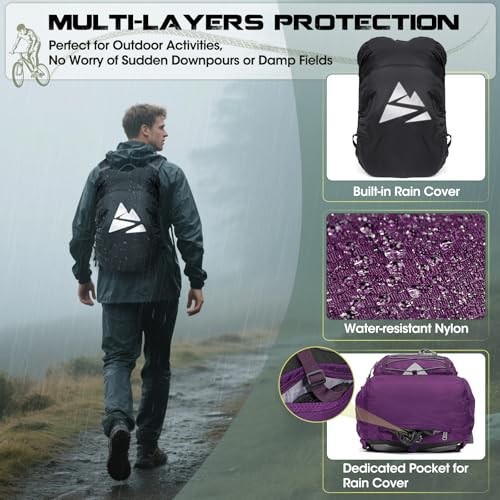 RAINSMORE Purple 18L Hydration Backpack with 2L Bladder and Rain Cover-5