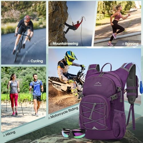 RAINSMORE Purple 18L Hydration Backpack with 2L Bladder and Rain Cover-7
