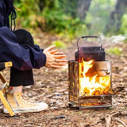 REDCAMP Stainless Steel Small Wood Burning Camping Stove with Grill Grid and Storage Bag-1