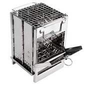 REDCAMP Stainless Steel Small Wood Burning Camping Stove with Grill Grid and Storage Bag