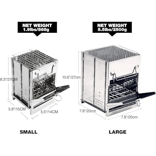 REDCAMP Stainless Steel Small Wood Burning Camping Stove with Grill Grid and Storage Bag-2