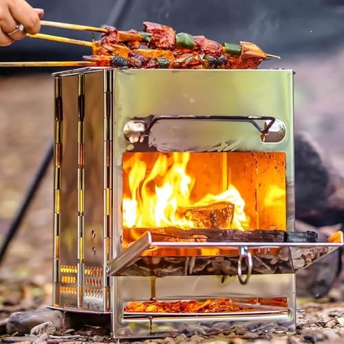 REDCAMP Stainless Steel Small Wood Burning Camping Stove with Grill Grid and Storage Bag-4