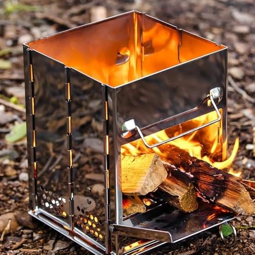 REDCAMP Stainless Steel Small Wood Burning Camping Stove with Grill Grid and Storage Bag-5