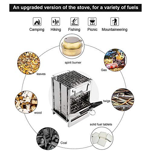 REDCAMP Stainless Steel Small Wood Burning Camping Stove with Grill Grid and Storage Bag-6