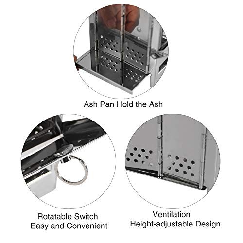 REDCAMP Stainless Steel Small Wood Burning Camping Stove with Grill Grid and Storage Bag-8