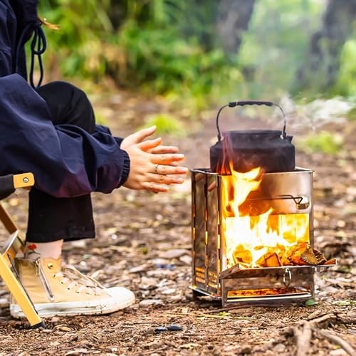 REDCAMP Compact Portable Stainless Steel Camping Wood Stove with Storage Bag, Small-1