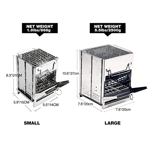 REDCAMP Compact Portable Stainless Steel Camping Wood Stove with Storage Bag, Small-2