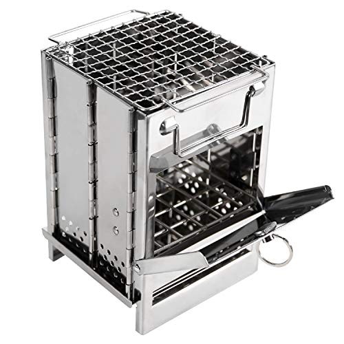 REDCAMP Compact Portable Stainless Steel Camping Wood Stove with Storage Bag, Small
