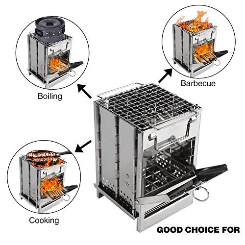 REDCAMP Compact Portable Stainless Steel Camping Wood Stove with Storage Bag, Small-6