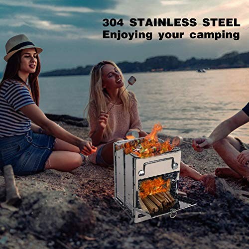 REDCAMP Large Stainless Steel Wood Burning Camping Stove-2