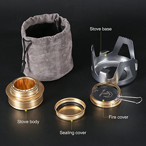 REDCAMP Mini Spirit Burner Brass Alcohol Stove, Silver-4