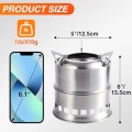REDCAMP Stainless Steel Wood Burning Camping Stove with Grill, Mesh Bag, Silver-circle