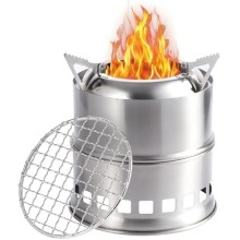 REDCAMP Stainless Steel Wood Burning Camping Stove with Grill, Mesh Bag, Silver-circle