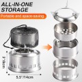 REDCAMP Stainless Steel Wood Burning Camping Stove with Grill, Mesh Bag, Silver-circle