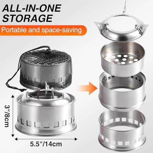 REDCAMP Stainless Steel Wood Burning Camping Stove with Grill, Mesh Bag, Silver-circle-3
