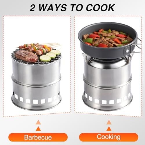 REDCAMP Stainless Steel Wood Burning Camping Stove with Grill, Mesh Bag, Silver-circle-4