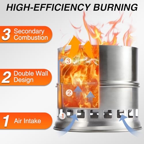 REDCAMP Stainless Steel Wood Burning Camping Stove with Grill, Mesh Bag, Silver-circle-5