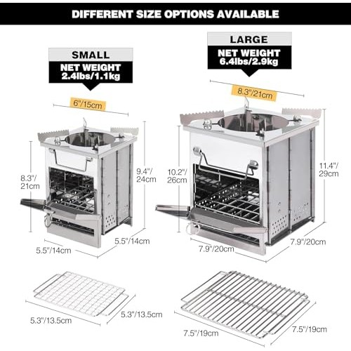 REDCAMP Large Folding Wood Burning Camping Stove with Pot Stand, Stainless Steel-1