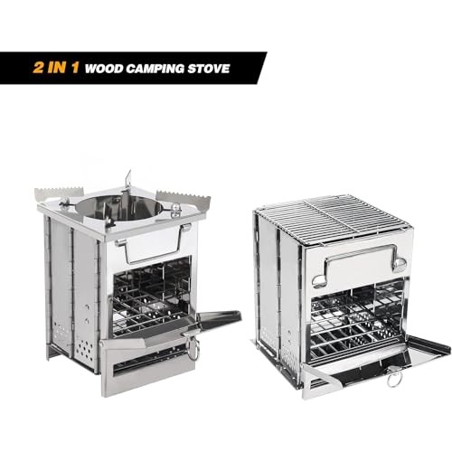 REDCAMP Large Folding Wood Burning Camping Stove with Pot Stand, Stainless Steel-2