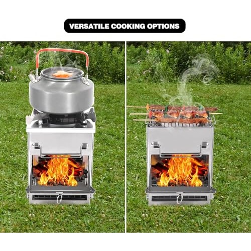 REDCAMP Large Folding Wood Burning Camping Stove with Pot Stand, Stainless Steel-3