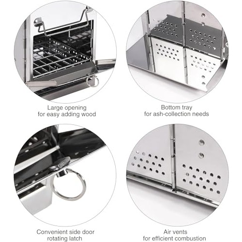 REDCAMP Large Folding Wood Burning Camping Stove with Pot Stand, Stainless Steel-4