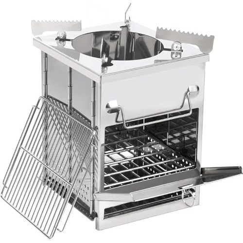 REDCAMP Large Folding Wood Burning Camping Stove with Pot Stand, Stainless Steel