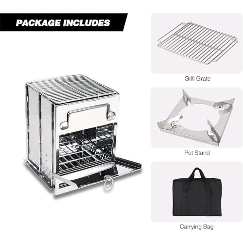 REDCAMP Large Folding Wood Burning Camping Stove with Pot Stand, Stainless Steel-6