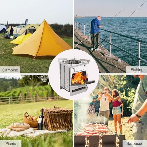 REDCAMP Large Folding Wood Burning Camping Stove with Pot Stand, Stainless Steel-8