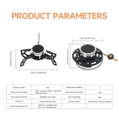 REDSUN FD6 Portable Infrared Gas Stove, FD6-BK + EVA Bag-10