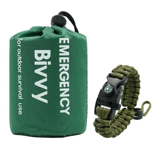 RLXMARTD Green Emergency Sleeping Bag and Survival Bracelet Set