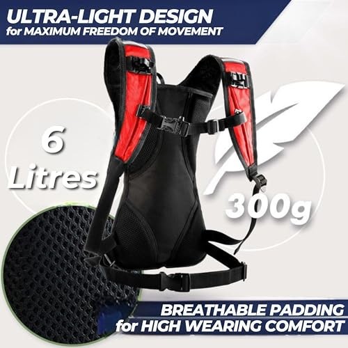 SASMO Sports Hydration Backpack 6L, ultra-lightweight insulated running pack, Red-2